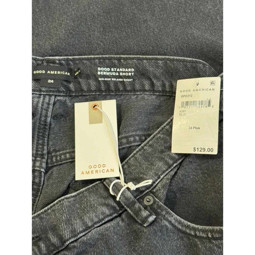 Good American Bermuda Shorts 24 Plus Black Wash Mid Rise Denim NWT Capsule Item